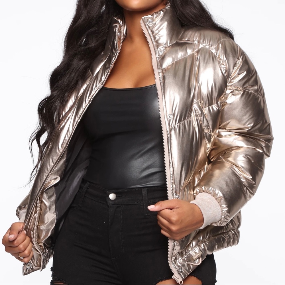 Forever 21 Gold Rose Gold Puffer Jacket